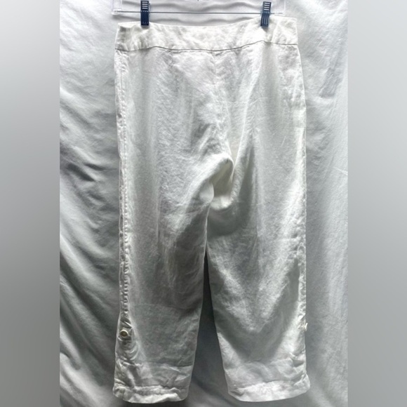 Eileen Fisher 100% LINEN Crops Straight Leg White Crop XS S Roll Tab Legs - Picture 2 of 6